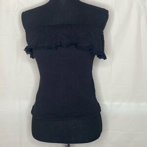 Royal Love Off The Shoulder Ruffled Lace Trim Cropped Top Size M